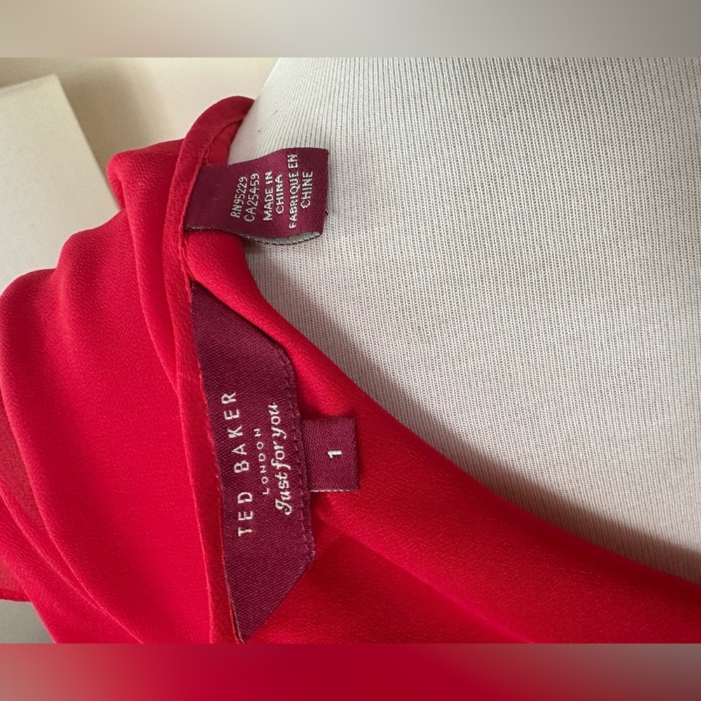 TED BAKER Women’s Red Cap Sleeve Circle Applique Hem Glana Mini Dress Size 1 - Picture 6 of 9
